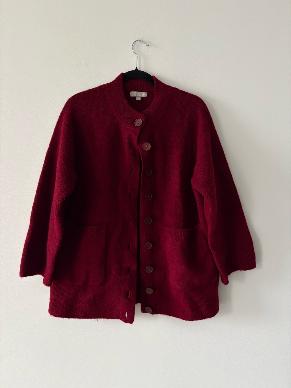 J. Crew Relaxed Milano Stitch Cardigan Burgundy Red Wool Blend Oversized Small